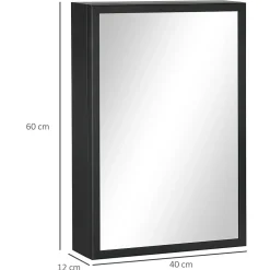 kleankin Armoire miroir murale salle de bain toilette dim. 40L x 12l x 60H cm acier inox. noir verre