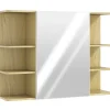 Homcom Armoire miroir murale salle de bain - porte, étagère, 2x3 tablettes latérales - 80 x 20 x 59 cm - effet bois clair
