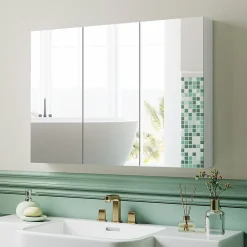 Armoire De Toilette|Homcom Armoire miroir murale salle de bain design 3 portes 4 étagères 91 x 11 x 65 cm blanc