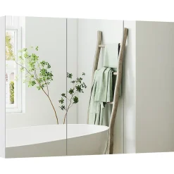 Armoire De Toilette|Homcom Armoire miroir murale salle de bain design 3 portes 4 étagères 91 x 11 x 65 cm blanc