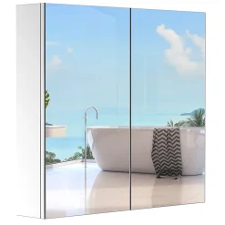 Armoire De Toilette|Homcom Armoire miroir rangement toilette salle de bain meuble mural dim. 60L x 12l x 55H cm acier inox.