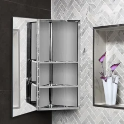 Homcom Armoire miroir salle de bain armoire de toilette murale meuble d'angle 2 étagères dim. 30L x 18,4l x 60H cm acier inox.
