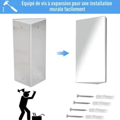 Homcom Armoire miroir salle de bain armoire de toilette murale meuble d'angle 2 étagères dim. 30L x 18,4l x 60H cm acier inox.