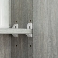 kleankin Armoire miroir salle de bain 3 portes 5 étagères, niche - 90 x 15 x 75 cm - effet bois gris