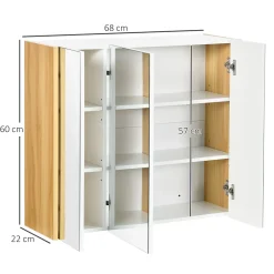 kleankin Armoire miroir salle de bain 3 portes 4 étagères aspect bois clair blanc