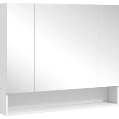 Armoire De Toilette|kleankin Armoire miroir salle de bain 3 portes 5 étagères, niche - 90 x 15 x 75 cm - blanc