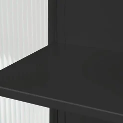 Okwish Armoire Murale 2 Portes avec Porte-Serviettes et Étagère Ouverte, Meuble en Verre et Métal pour Salle de Bain - 60x23x78 cm - Noir