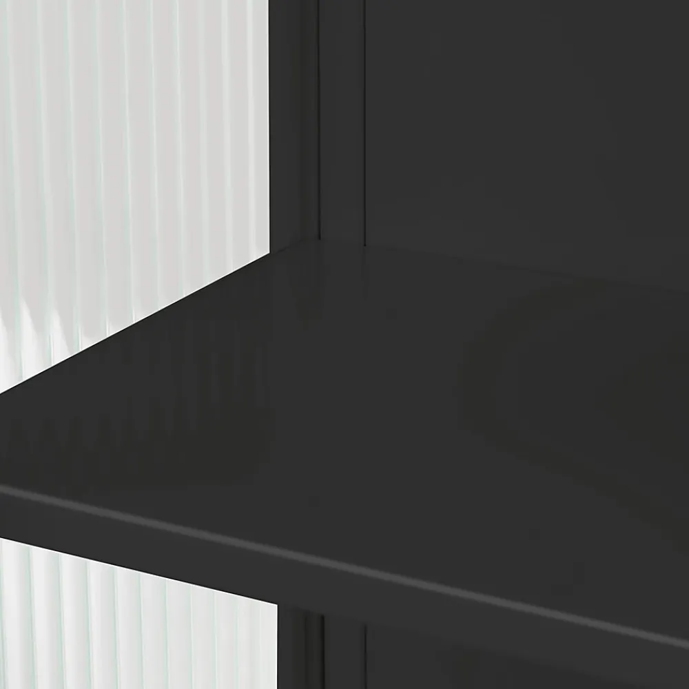 Okwish Armoire Murale 2 Portes avec Porte-Serviettes et Étagère Ouverte, Meuble en Verre et Métal pour Salle de Bain - 60x23x78 cm - Noir
