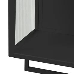 Okwish Armoire Murale 2 Portes avec Porte-Serviettes et Étagère Ouverte, Meuble en Verre et Métal pour Salle de Bain - 60x23x78 cm - Noir