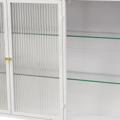Okwish Armoire Murale 3 Portes en Verre et Métal - Meuble de Rangement Suspendu pour Cuisine et Salon, 90x16x70 cm, Blanc