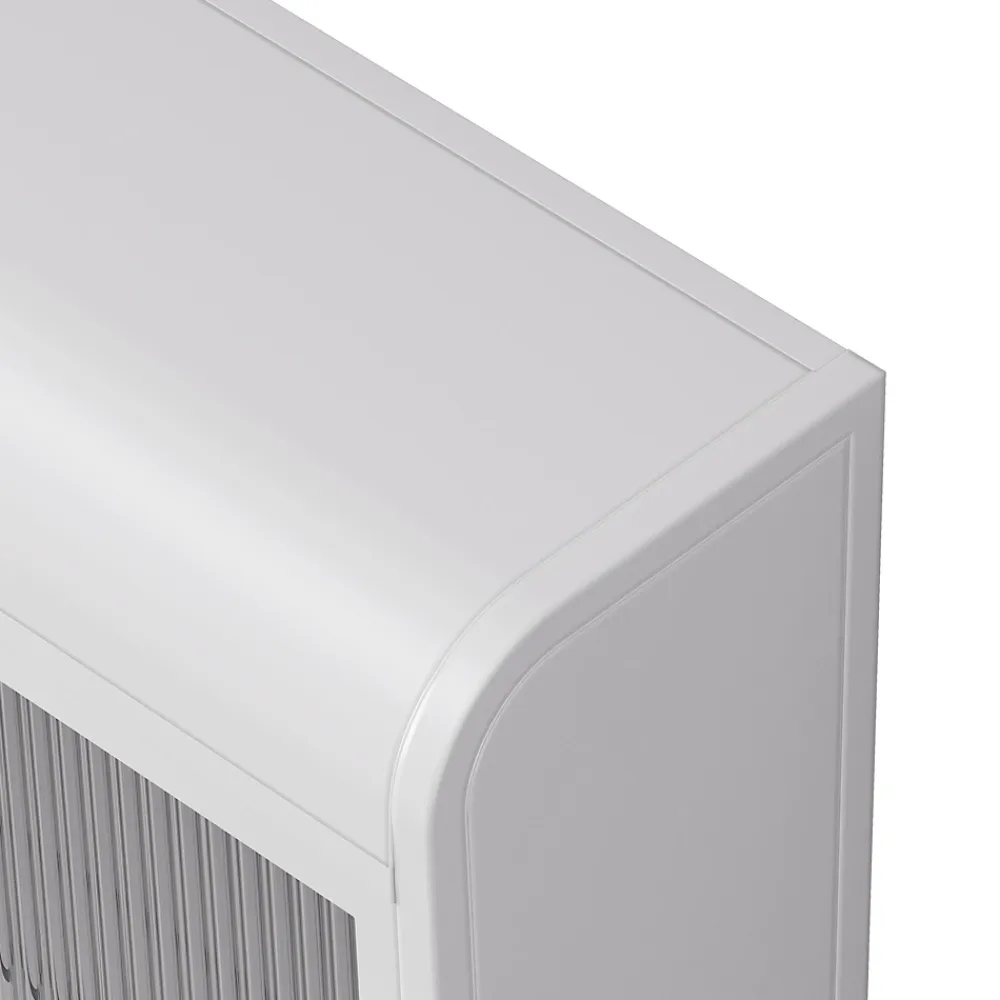 Okwish Armoire Murale 3 Portes en Verre et Métal - Meuble de Rangement Suspendu pour Cuisine et Salon, 90x16x70 cm, Blanc
