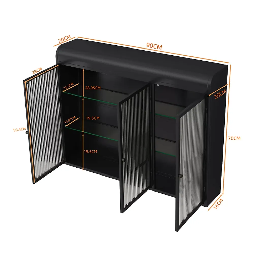 Armoire De Salle De Bains|Okwish Armoire Murale 3 Portes Salle de Bain design Moderne avec Cadre Métal Noir et Verre, Meuble de Rangement, Noir