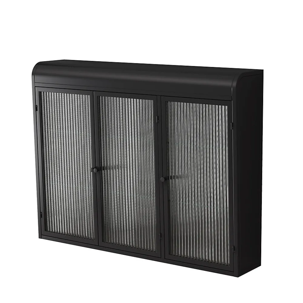 Armoire De Salle De Bains|Okwish Armoire Murale 3 Portes Salle de Bain design Moderne avec Cadre Métal Noir et Verre, Meuble de Rangement, Noir