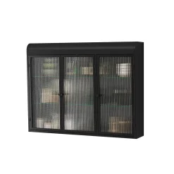 Armoire De Salle De Bains|Okwish Armoire Murale 3 Portes Salle de Bain design Moderne avec Cadre Métal Noir et Verre, Meuble de Rangement, Noir