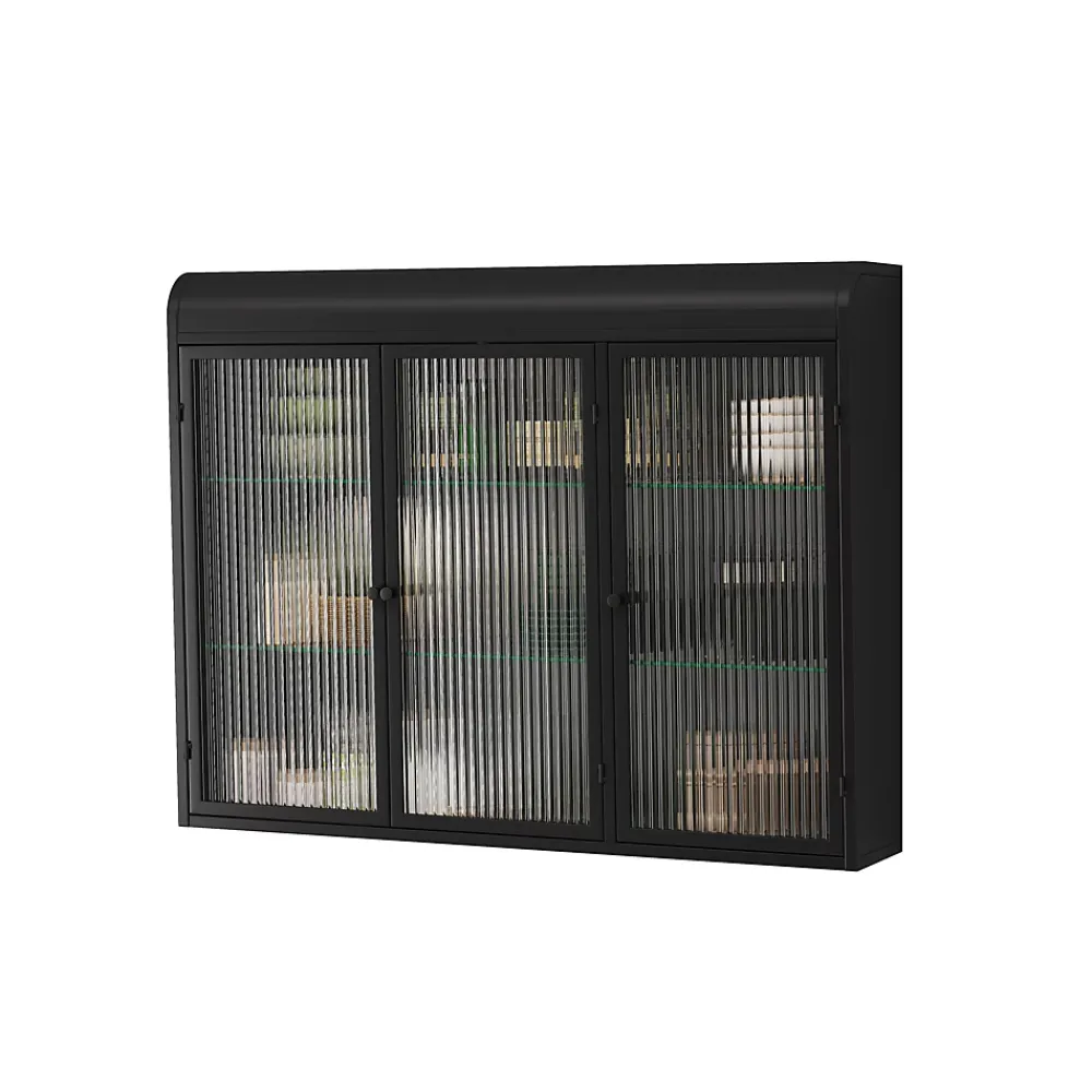 Armoire De Salle De Bains|Okwish Armoire Murale 3 Portes Salle de Bain design Moderne avec Cadre Métal Noir et Verre, Meuble de Rangement, Noir
