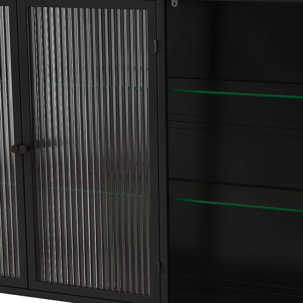 Armoire De Salle De Bains|Okwish Armoire Murale 3 Portes Salle de Bain design Moderne avec Cadre Métal Noir et Verre, Meuble de Rangement, Noir