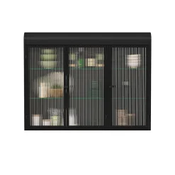 Armoire De Salle De Bains|Okwish Armoire Murale 3 Portes Salle de Bain design Moderne avec Cadre Métal Noir et Verre, Meuble de Rangement, Noir