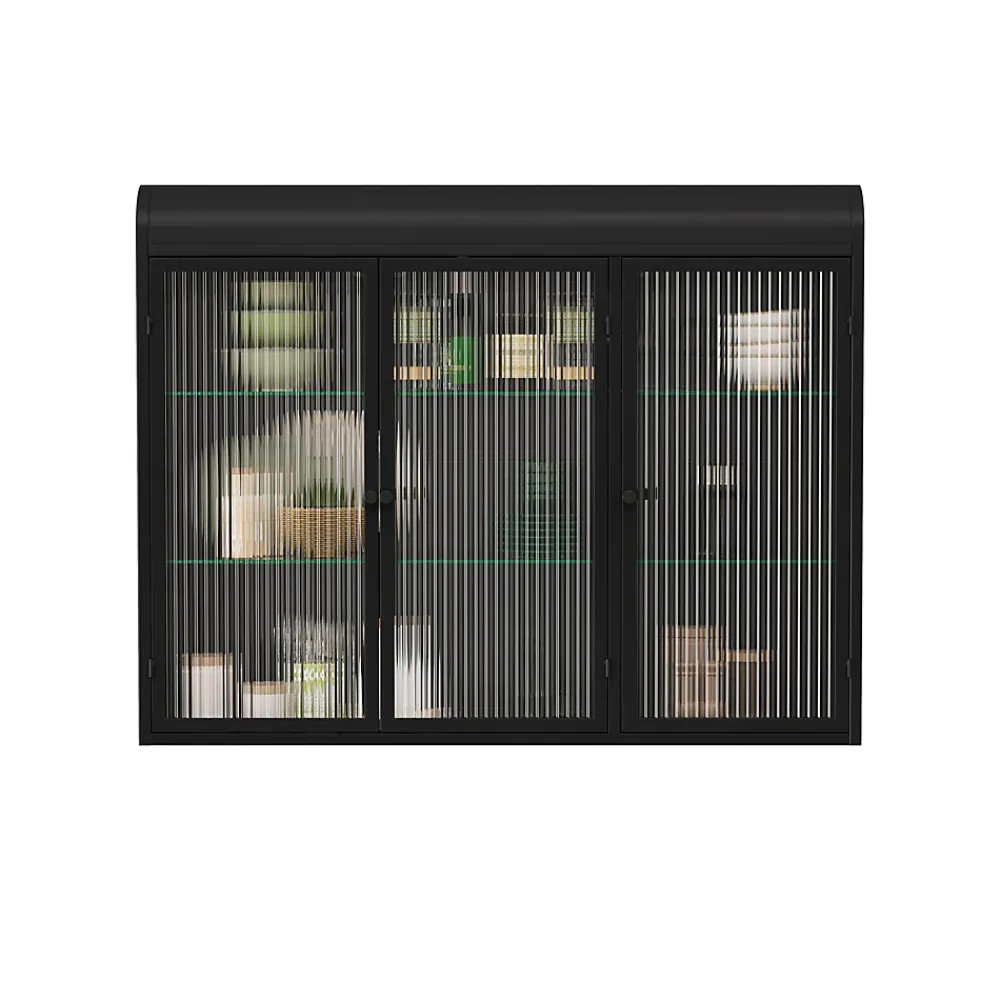 Armoire De Salle De Bains|Okwish Armoire Murale 3 Portes Salle de Bain design Moderne avec Cadre Métal Noir et Verre, Meuble de Rangement, Noir