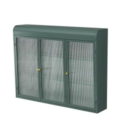 Okwish Armoire Murale 3 Portes Salle de Bain design Moderne avec Cadre Métal Vert et Verre, Meuble de Rangement, Vert foncé
