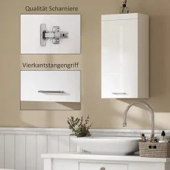 Armoire De Salle De Bains|ProximaX Armoire murale blanche avec porte, meuble salle de bain et cuisine à 2 étagères, armoire à pharmacie 37,2x24,5x76,8 cm