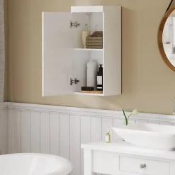 Armoire De Salle De Bains|ProximaX Armoire murale blanche avec porte, meuble salle de bain et cuisine à 2 étagères, armoire à pharmacie 37,2x24,5x76,8 cm