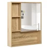 Armoire De Toilette|Homcom Armoire murale de rangement salle de bain avec porte miroir couleur bois de chêne dim. 60L x 15l x H76 cm