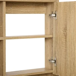 Armoire De Toilette|Homcom Armoire murale de rangement salle de bain avec porte miroir couleur bois de chêne dim. 60L x 15l x H76 cm