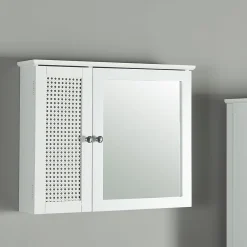 Armoire De Salle De Bains|Meuble De Salle De Bains Faible Profondeur|[En.Casa] Armoire murale de salle de bain Karlsoey avec miroir MDF PVC effet rotin 50 x 60 x 15 cm blanc en.casa