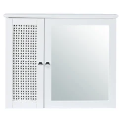 Armoire De Salle De Bains|Meuble De Salle De Bains Faible Profondeur|[En.Casa] Armoire murale de salle de bain Karlsoey avec miroir MDF PVC effet rotin 50 x 60 x 15 cm blanc en.casa