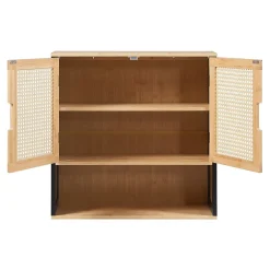 Armoire De Salle De Bains|[En.Casa] Armoire murale de salle de bain Tervola 60 x 60 x 20 cm noir naturel effet rotin en.casa