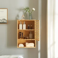 [En.Casa] Armoire murale de salle de bain Gjesdal bambou 60 x 40 x 20 cm naturel en.casa