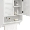 Giantex Armoire Murale de Salle de Bain avec Portes à Persiennes Porte Serviettes Armoire à Pharmacie avec étagère Réglable Blanc