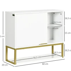 kleankin Armoire murale de salle de bain - porte, 2 étagères, 2 niches - acier doré MDF blanc