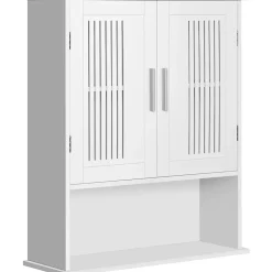Armoire De Salle De Bains|kleankin Armoire murale de salle de bain 2 portes - étagère, niche - dim. 60 x 20 x 70 cm - blanc