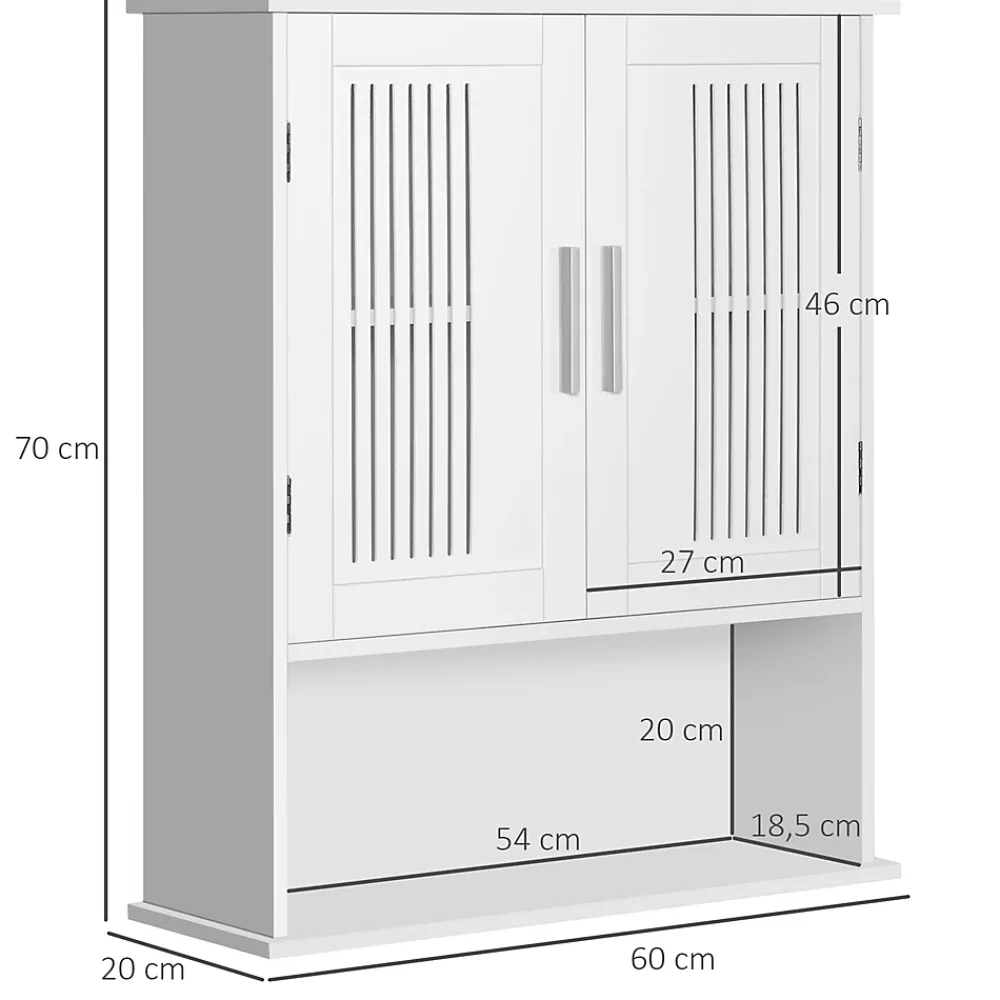 Armoire De Salle De Bains|kleankin Armoire murale de salle de bain 2 portes - étagère, niche - dim. 60 x 20 x 70 cm - blanc