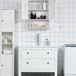 Armoire De Salle De Bains|kleankin Armoire murale de salle de bain 2 portes - étagère, niche - dim. 60 x 20 x 70 cm - blanc