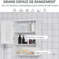 Armoire De Salle De Bains|kleankin Armoire murale de salle de bain 2 portes - étagère, niche - dim. 60 x 20 x 70 cm - blanc