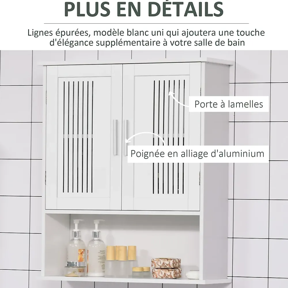 Armoire De Salle De Bains|kleankin Armoire murale de salle de bain 2 portes - étagère, niche - dim. 60 x 20 x 70 cm - blanc