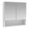 Armoire De Toilette|Vente-unique Armoire murale de salle de bain avec miroir et niche - Blanc - ZUMPA