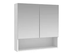 Armoire De Toilette|Vente-unique Armoire murale de salle de bain avec miroir et niche - Blanc - ZUMPA