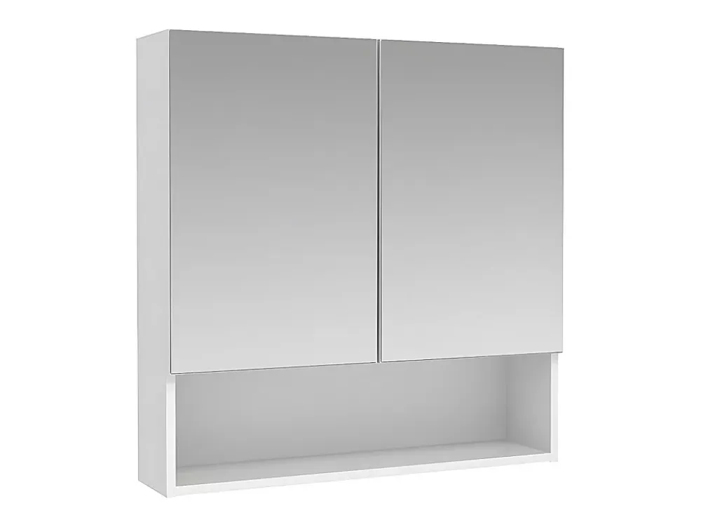 Armoire De Toilette|Vente-unique Armoire murale de salle de bain avec miroir et niche - Blanc - ZUMPA