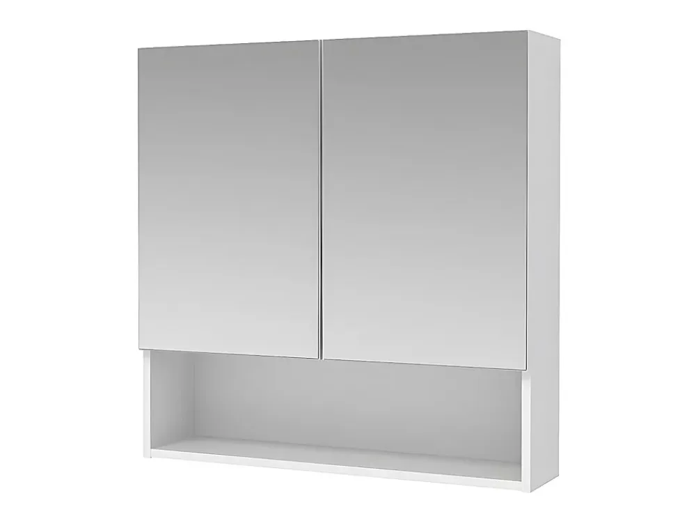 Armoire De Toilette|Vente-unique Armoire murale de salle de bain avec miroir et niche - Blanc - ZUMPA