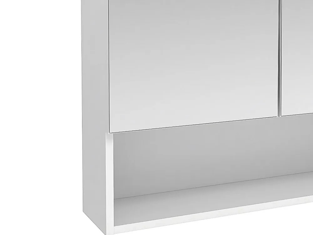 Armoire De Toilette|Vente-unique Armoire murale de salle de bain avec miroir et niche - Blanc - ZUMPA