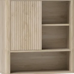 Homcom Armoire murale de salle de bain style bohème chic - porte coulissante, étagère, niche - effet bois clair