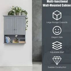 Armoire De Salle De Bains|Giantex Armoire Murale de Salle de Bains a 2 Niveaux avec Panneau Mobile Integre,Armoire a Pharmacie avec 2 Portes