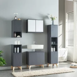 [En.Casa] Armoire murale de salle de bains avec miroir Overath 60 x 20 x 50 cm gris en.casa