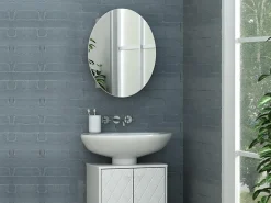 Armoire De Toilette|Vente-unique Armoire murale de salle de bain ovale avec miroir - Blanc - RURI