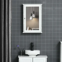 Armoire De Salle De Bains|kleankin Armoire murale de salle de bain avec miroir - armoire à glace - placard de rangement toilettes - 1 porte, 2 étagères - blanc