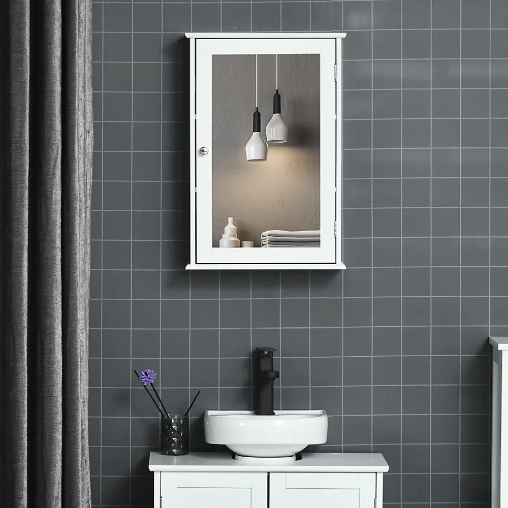 Armoire De Salle De Bains|kleankin Armoire murale de salle de bain avec miroir - armoire à glace - placard de rangement toilettes - 1 porte, 2 étagères - blanc