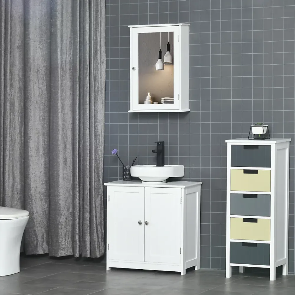Armoire De Salle De Bains|kleankin Armoire murale de salle de bain avec miroir - armoire à glace - placard de rangement toilettes - 1 porte, 2 étagères - blanc